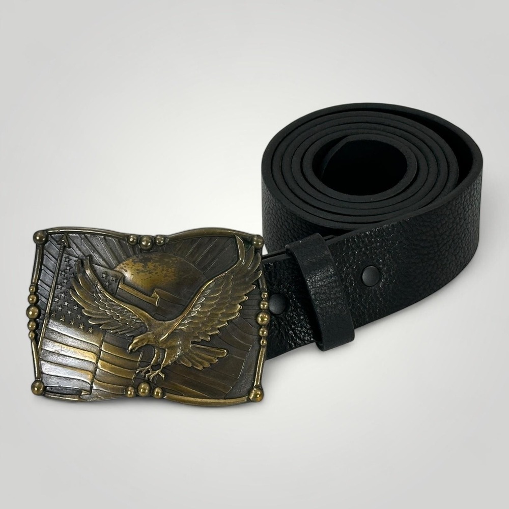 Justin Belt Mens Size 40‎ Black Top Grain Leather Eagle Flag Western USA